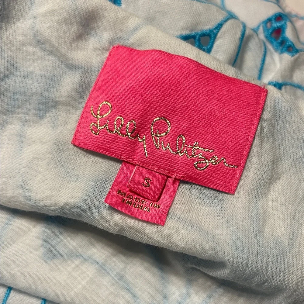 🎠Lilly Pulitzer Embroidered Fabric Addilyn one shoulder eyelet Pom Pom dress S - Picture 8 of 12